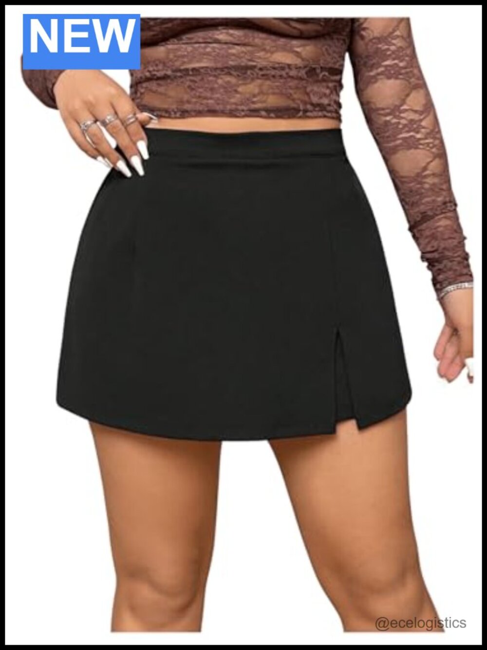 Plus Size High Waist Skort with Side Slit